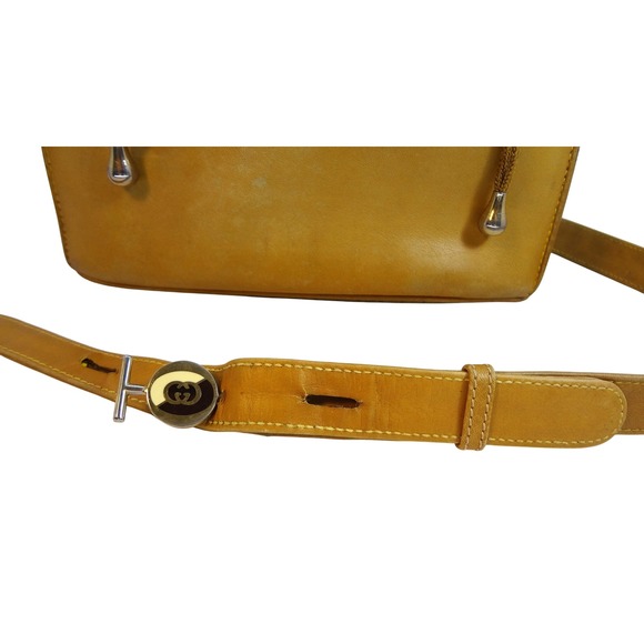 Vintage Gucci Monogram Bucket Bag Mustard Yellow Leather Drawstring Strap - Picture 9 of 12